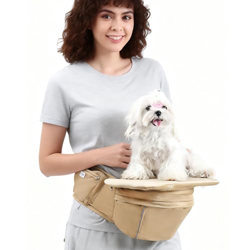 Dog Waist Stool - Multifunctional Pet Carrier Harness, Ideal for Daily Walks, Travel and Vet Visits, Keeps Your Hands Free for Cat and Dog Carrier with Safety Leash (Suitable for Small Dogs and Cats) - color: Khaki