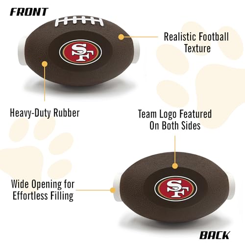 NFL San Francisco 49ers Football Treat Dispensing Toy for Dogs and Cats, Rubber Ball Pet Toy, Interactive Fun Doggie Treat Toy, Natural Rubber Feeding Toy - color: San Francisco 49ers