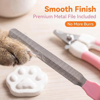 Pet Nail Clipper for Cats, Kittens, Puppy, Rabbit and Bird, with Safety Guard, Nail File, Non-Slip Handle, Pink