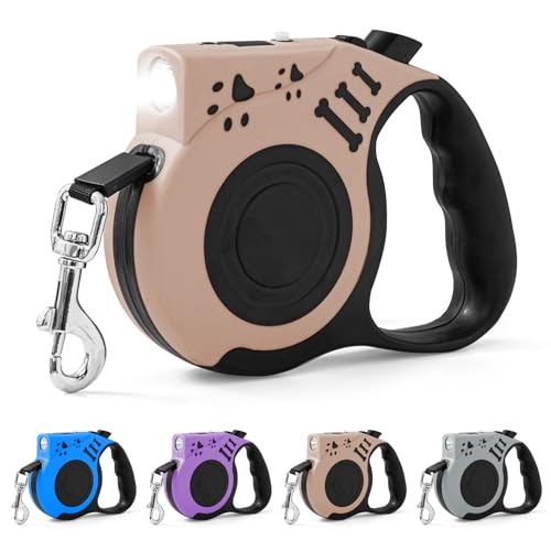 Retractable Dog Leash with USB Rechargeable Flashlight for Night Walks, 16FT Automatic Telescopic Tractor Dog Leash for Small and Medium Dogs, Beige - color: apricot