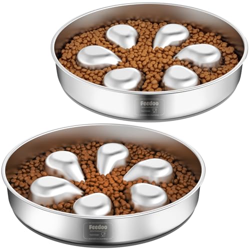 Slow Feeder Dog Bowl-3.5Cups for Large Breeds, Food Grade 304 Stainless Steel Dog Bowls with Non-Slip Base, Maze Pet Dish to Slow Down Eating, Dishwasher-Safe [2Pack] - color: Spiral-2Pack, size: XL 3.5~4Cups