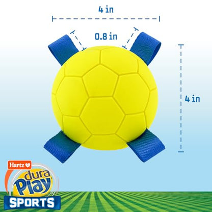 Hartz Dura Play Sports Soccer Dog Toy, Bacon Scented Squeaky Latex Yellow & Blue Toy, 3 Count - size: 3 Count, style: Soccer Ball