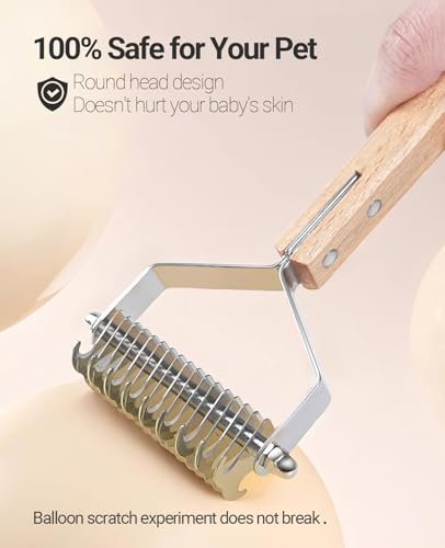 Dematting Comb for Dogs and Cats, Mat Remover and Deshedding Grooming Tool, Safe Detangler for Matted Fur, Double Sided Undercoat Rake for dogs