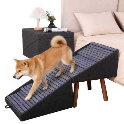 Dog ramp for Small Dogs, 2-in-1 Pet Steps & Ottoman - Foldable Dog ramp for Couch, Non-Slip Wooden Pet ramp for Puppy Senior Injured Dogs (Black, XXL(21.06H)) - color: Black, size: XXL(21.06H)