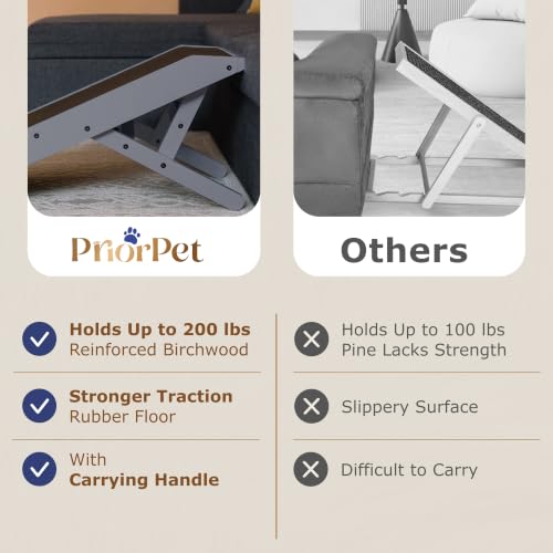 Dog Ramp for Couch – Non-Slip, Sturdy Build Foldable Wooden Dog Ramp – Supports up to 200 lbs – 7 Adjustable Heights (14"–20.5") – Enhanced Stability – Birchwood Pet Ramp for Small Dogs – Gray - color: Gray
