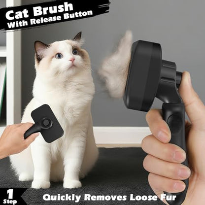 3PCS Cat Grooming Supplies, Cat Brush & Nail Clipper/Trimmer & Flea Comb for Shedding Indoor Cats Essentials Stuff Accessories (Black) - color: Black