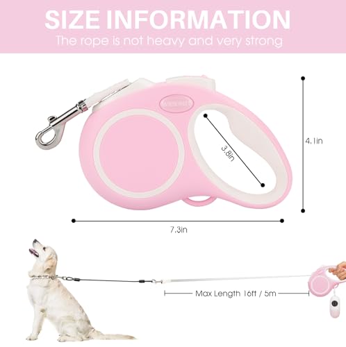 Upgraded Retractable Dog Leash with Chew Proof Cable and Poop Bag Dispenser, 16Ft Heavy Duty Dog Leash for Small Medium Large Dogs up to 120lbs, 360° No Tangle