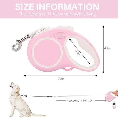 Upgraded Retractable Dog Leash with Chew Proof Cable and Poop Bag Dispenser, 16Ft Heavy Duty Dog Leash for Small Medium Large Dogs up to 120lbs, 360° No Tangle