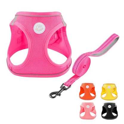 Soft Mesh Dog Harness and Leash Set, No Pull Puppy Harness and Leash Set, Reflective Step in Harness for Small Medium Dogs, Easy Walk Escape Proof Vest Harnesses (Rose Red, S) - color: Rose Red, size: S