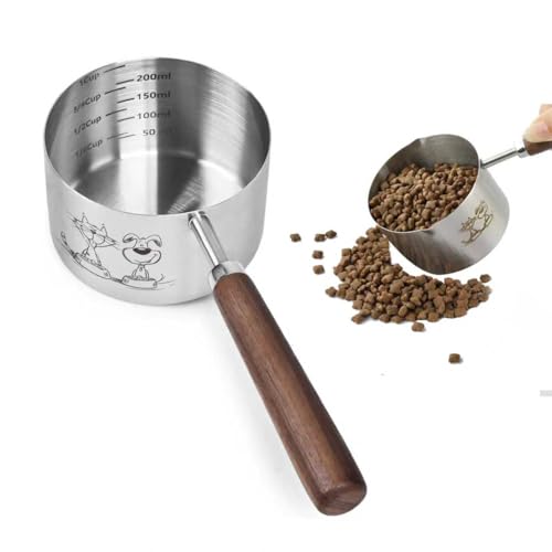 Dog Cat Food Scoop Measuring Cup, LCCOWOT Stainless Steel 1 Cup Measuring Cup, Precision Scale Measurements