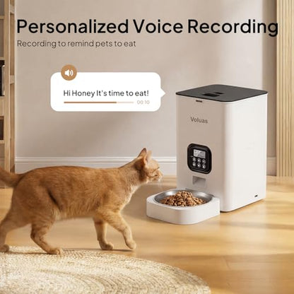 VOLUAS Automatic Cat Feeders - Timed Pet Feeder for Cats and Dogs with Dry Food Dispenser, Desiccant Bag, Programmable Portion Control, 4 Daily Meals, 10s Voice Recorder | Programmable Portion Control, Up to 4 Meals Daily, Dual Power Supply, Power-Off Mem