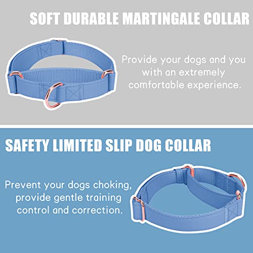 Soft Leather Martingale Dog Collar - Adjustable Rose Gold Limited Slip Collars [Easy to Clean], Stylish Durable Heavy Duty Nylon No Pull Training Collar for Small Medium Large Dogs M Blue Purple - color: Blue Purple, size: M (Neck 14"-21", Width 1")