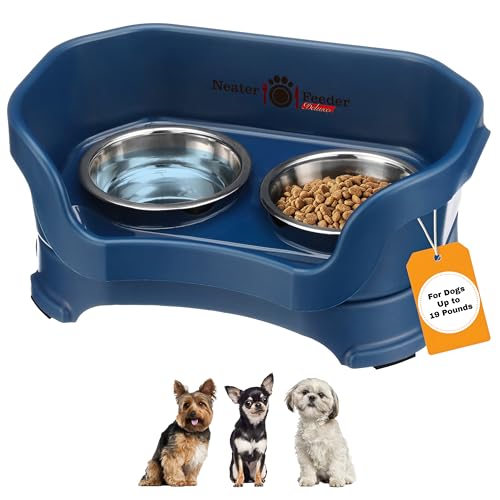 Neater Pet Brands Neater Feeder Deluxe Mess Proof Dog Bowls Elevated for Small Dogs Under 19 lbs, Made in USA, No Spill Raised Dog Food Bowl Stand Feeding Station, Food and Water Bowl Set, Dark Blue - color: Dark Blue, size: Small with Standard Bowl