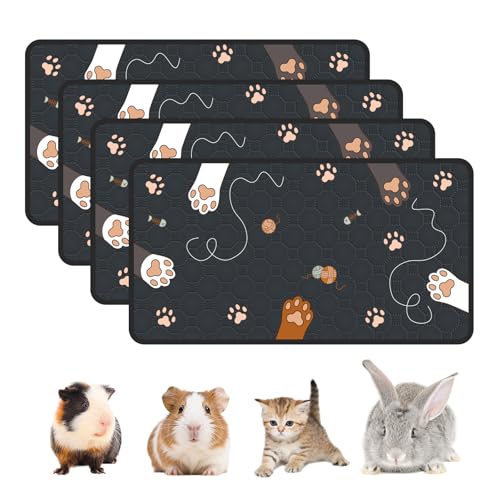 4-Pack Guinea Pig Cage Liner Washable, 16in x 30in Ultra-Absorbent Guinea Pig Bedding for Cage Non-Slip Leak-Proof Pee Pads for Dogs Rabbit Bunny Cat Litter Mat, Black - color: Black, size: 16" x 30", 4pcs