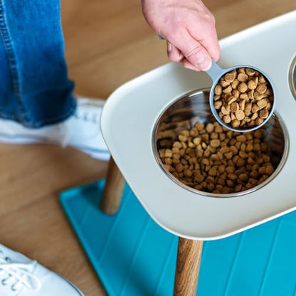 Messy Mutts Elevated Double Feeder with Stainless Bowls | Adjustable Height 3”, 5”, or 10” | Adjustable Standing Feeder for Dogs | 5 Cups per Bowl | Light Grey with Faux Wood Legs - color: Light Grey, Faux Wood Legs