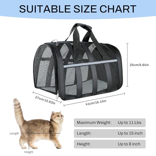 Soft Sided Pet Carrier, Airline Approved Dog Cat Travel Bag with Mesh Windows, Collapsible Portable Pet Carrier for Small Medium Dogs Cats (Black) - color: Black