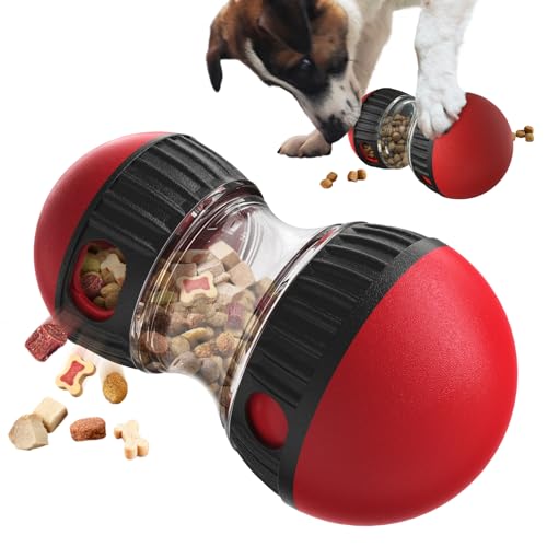 BSISUERM Dog Food Puzzle Toy Adjustable Treat Dispensing Food Dispenser Slow Feeder Bowls Puppy Enrichment Toy Ball Dog Interactive Chase Training Toys for Small Medium Large Dogs - color: Red - Single - Standard