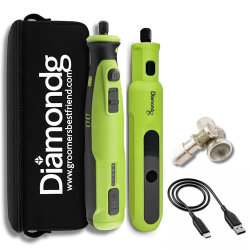 Diamondg Cordless Dog Nail Grinder with Quiet Sound & LED Tip for Large & Small Dogs, 4hrs. Runtime, 2 Bits Included, Green - color: 009 - Green + 2 Bits
