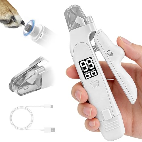 Dog Nail Clippers and Grinder with LED Light, 2-in-1 Professional Electric Pet Nail Trimmer, Quiet & Rechargeable Paws Grooming Tool for Small, Medium, Large Dogs & Cats