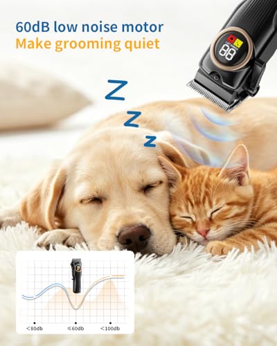 iBTC Pet Grooming Clipper Set for Thick Dense Fur, Professional Low Noise Rechargeable Pet Hair Trimmer with Ceramic Blade & Stainless Steel Scissors, Suitable for Dogs Cats