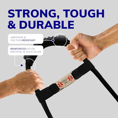 ActiveDogs Service Dog Handle, 12 inch, Solid Core Aluminum, T-Shape or Round or Rectangular, Made in USA, Includes Molded Rubber Grip & Adjustable Chrome ID Band