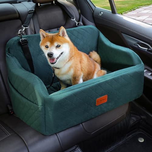 Lealchum Dog Car Seat for Medium/Large Dogs,2 Clip-On Safety Leashs for 2 Small Dogs,Removable and Washable Comfy Pet Car Seat,Easy to Install and Clean (Green, Large) - color: Green