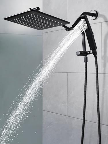 G-Promise All Metal 10 Inch Rain Shower Head with Power Wash Mode Handheld Spray Combo, Pause Setting 3-way Diverter, Full Body Coverage Waterfall Showerhead, Luxury Bathroom Upgrade (Matte Black) - color: Matte Black, size: 10 Inches