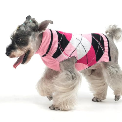 KOOLTAIL Valentine Dog Sweater Pet Knitted Clothes - Classic Pink Plaid Pullover Turtleneck Thick Warm Dog Sweaters with Leash Hole, Soft Winter Coats for Small Medium Large Dogs Cats Puppy Girls, S - color: Pink2, size: Small