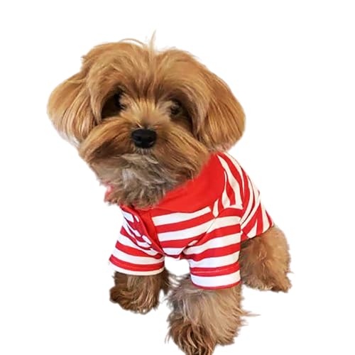 Cute Dog Clothes Striped Dog Polo Shirts Cute Sweater Puppy Clothes Gentle Sweater Pet Clothes for Small Medium Large Dogs Cats (Red Stripe, Small Size for 3.3-5.5lb Pets) - color: Red Stripe, size: Small size for 3.3-5.5lb pets