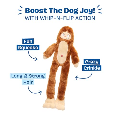 BarkBox Hairy Henderson Dog Toy | Bigfoot Plush Toy with Whip-N-Flip Limbs, Long and Strong Hair, Crinkle and Squeaker | Fun for Dogs - color: Hairy Henderson