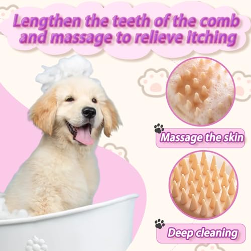 2-in-1 Detachable Dog Bath Brush, Dog Brush for Shedding & Massage, Gentle Silicone Grooming Massage Brush for Long & Short Hair, Bath Scrub Brush for Dogs & Cats