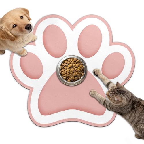 Dog Food Mat for Bowls, Absorbent Quick Dry Dog Cat Mats for Food and Water, Non-Slip Backing Pet Mat Pet Supplies - Pink 15.74 inch - color: Paw3