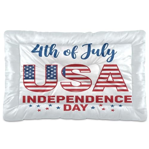 Independence Day Pattern Pet Bed Mat for Dogs and Cats, Soft Washable Crate Pad with Non-Slip Bottom, Cozy Bed Cushion for Small Medium Large Pets, 18x24 Inch - size: Small