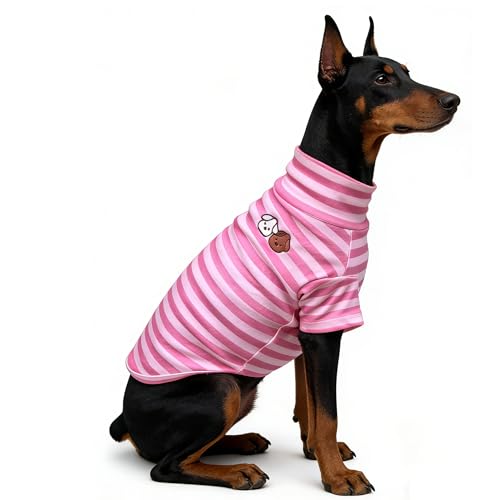 Turtleneck Dog Shirt Cute Doggie Embroidery Super Soft Dog Sweatshirt Stretchy Striped Puppy Pullover for Cats Small Medium Large Dogs (Pink Striped, 5X-Large) - color: Pink Striped, size: 5X-Large