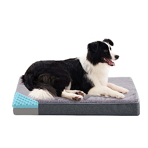 Orthopedic Memory Foam Dog Bed, Dog Crate Bed for Medium Dogs -Waterproof Pet Bed with Removable Washable Cover, Purple Rabbit Plush Surface, M(29inch,45Lbs) - color: Purple Grey, size: Medium-29"x 18" x 3"