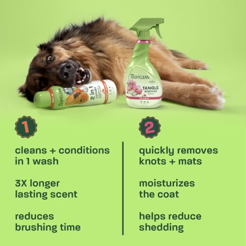 TropiClean 2-in-1 Dog Shampoo and Conditioner & Dog Detangler Spray Dematting, Grooming Bundle, Puppy Safe, Made in USA - size: Bundle