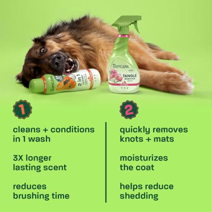 TropiClean 2-in-1 Dog Shampoo and Conditioner & Dog Detangler Spray Dematting, Grooming Bundle, Puppy Safe, Made in USA - size: Bundle
