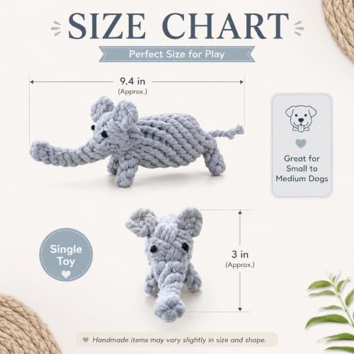 ADUCK Puppy Dog Rope Toy for Teeth Cleaning, Chew-Proof Dental Care & Training Reward | Durable Cotton Heather Gray Elephant for Small & Medium Dogs - color: Grey Elephant
