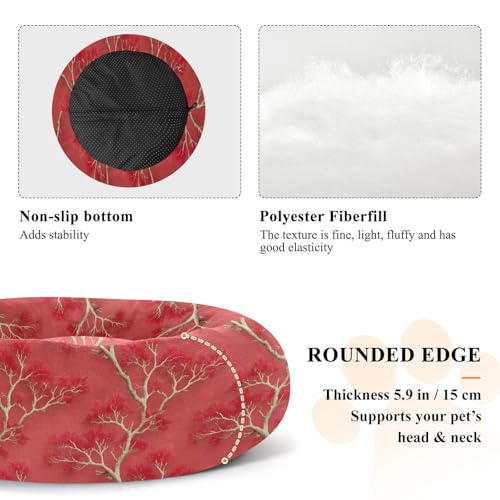 Calming Donut Dog Bed Coral Gorgeous Vivid Tree Design, 22" Washable Pet Lounger with Removable Cover, Cozy Cushion Comfort Nest for Medium Dogs - size: Medium