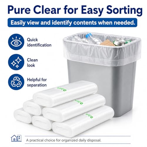 1.2 Gallon 180 counts Small Clear Trash Bags 5 Liter Garbage Bags by Teivio, Bathroom Trash Can Bin Liners, Plastic Bags for home office kitchen, Clear - size: 180 Count (Pack of 1)