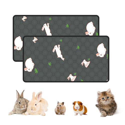 2-Pack Guinea Pig Cage Liner, 16in x 30in Fast Absorption Washable Bedding Pee Pads for Dogs Puppy Rabbit Small Animal Cage Mat, Leakproof & Non-Slip - color: Gray, size: 16" x 30", 2pcs