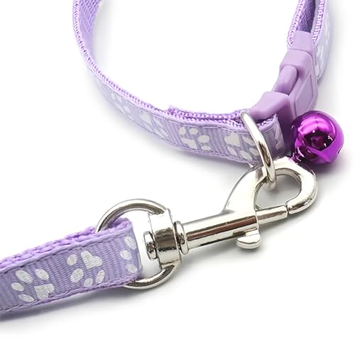 Black Bell Collar for Small Dogs, Puppy Collar and Leash Set Pawprint XSmall Dog Collar Adjustable Kitten Collar with Bell for Tiny Little XXS XS Extra Small Breed Pets Dogs Cats Girls Boys - color: Black