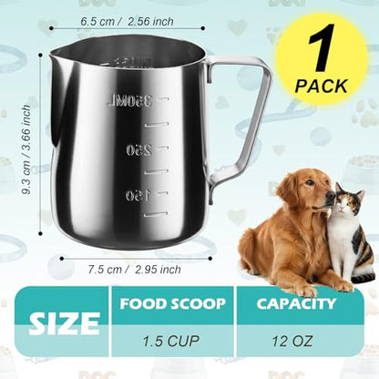 1.5 Cup Dog Food Scoop Stainless Steel Dog Food Measuring Cups Pet Food Scoop with Precision Scale Cupeasurements for Dogs,Cats or Bird Foods, Injection Molded and Dishwasher Safe (1.5 CUP) - size: 1.5 CUP