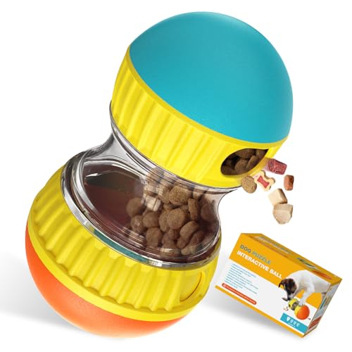 BSISUERM Dog Treat Dispensing Puzzle Toy Adjustable Food Dispenser Slow Feeder Puppy Enrichment Rolling Ball Pet Interactive Chase Toys Stimulating Game for Small Medium Dogs Gift to Keep Them Busy - color: Orange - Single - Standard