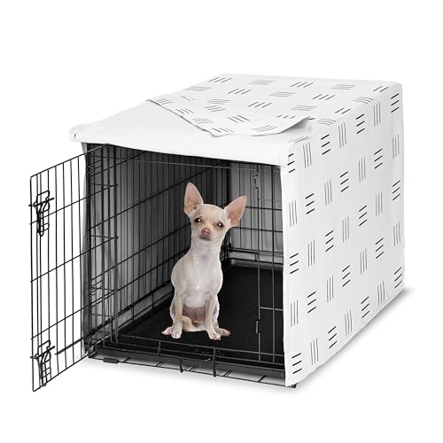 Sweet Jojo Designs 24in. Small Dog Crate Cover (White and Black Boho) Pet Cage, Kennel Covers (Mudcloth, Black & White, Bohemian, Modern, Minimalist, Southwest, Mud Cloth, Hatch, Neutral, Triple Line) - color: White and Black Hatch, size: 24.0"L x 18.5"W