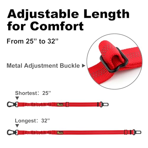 Plutus Pet Dog Seat Belt for Car, Adjustable Dog Car Harness with Carabiner Clip, Reflective Safety Dog Seatbelt Leash with Elastic Bungee, Red - color: Red