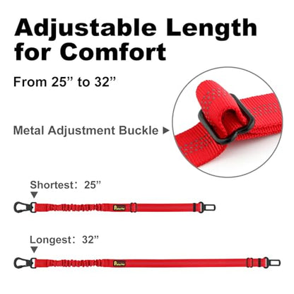 Plutus Pet Dog Seat Belt for Car, Adjustable Dog Car Harness with Carabiner Clip, Reflective Safety Dog Seatbelt Leash with Elastic Bungee, Red - color: Red