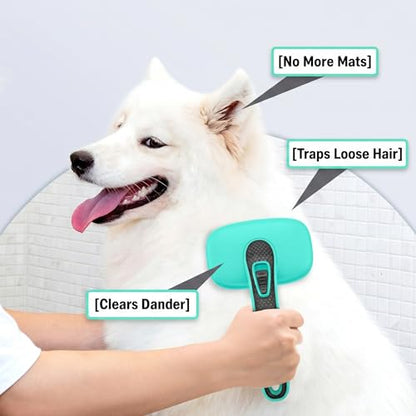 Self Cleaning Slicker Brush & Nail Clippers for Dog and Cats | 2 Pcs, Shedding Long and Short Haired Pets, Skin Friendly, Deshedding Grooming Tool - color: Green 2pc