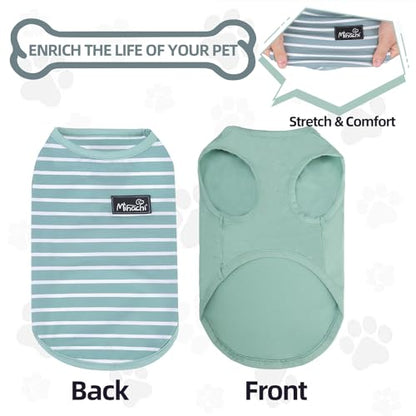 MIHACHI Dog Shirts Cotton Striped T-Shirt, Summer Pet Clothes for Small Dogs, 2-Pack Soft Puppy Apparel Cat Tee, Sleeveless Lightweight, Quick Dry, Breathable,Stretchy, Blue S - color: Green, size: Small