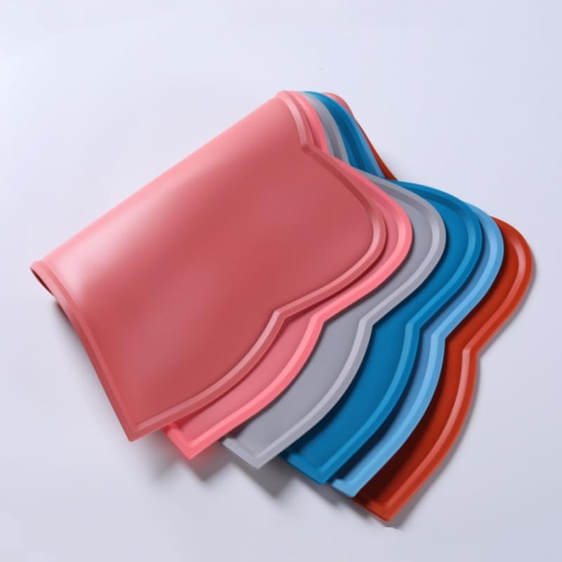 Silicone Pet Feeding Mat Non-Slip Waterproof Dog Cat Food Bowl Tray Easy to Clean for Floor (Pink) - color: pink